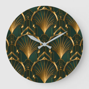 Smaragdgroene en gouden luxe Art Deco-wandklok Grote Klok