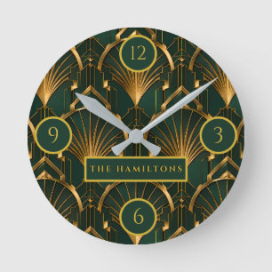 Smaragdgroene en gouden luxe Art Deco-wandklok Ronde Klok