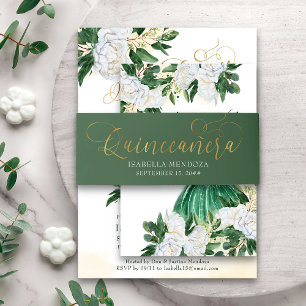 Smaragdgroene en gouden Quinceanera Uitnodigingen Wikkel