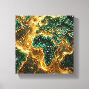 Smaragdgroene en gouden wereldkaart canvas - Luxe  Afdruk