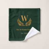Smaragdgroene familie monogram laurierpoot bad handdoek (Wasdoekje)