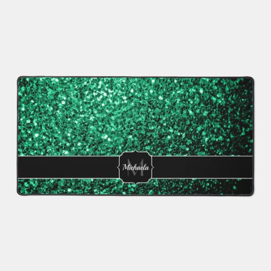 Smaragdgroene faux glitter fonkelt Monogram Bureaumat (Voorkant)