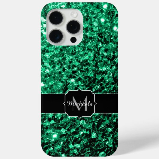 Smaragdgroene faux glitter fonkelt Monogram Case-Mate iPhone Case (Achterkant)