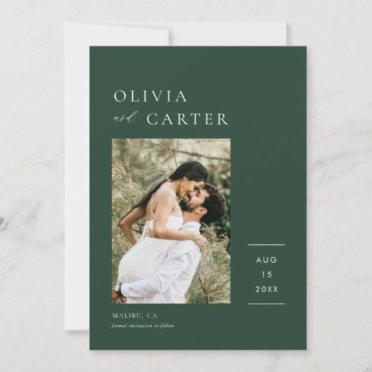 Smaragdgroene Foto Bruiloft Modern Save The Date (Voorkant)