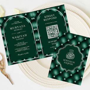 Smaragdgroene Gepluimde QR-code Moslim Huwelijk