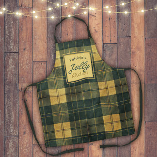 Smaragdgroene geruite gouden vrolijke keuken Kerst Schort