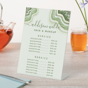 Smaragdgroene Glitter Agate Geode Zakelijke Prijs Reclamebord Met Voetstuk