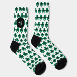 Smaragdgroene Glitter Klaver Monogram Sokken