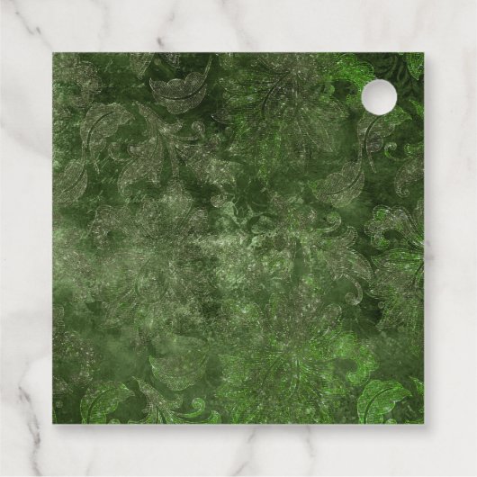 Smaragdgroene gloeiende vlinder en damast bedankjes labels (Achterkant)