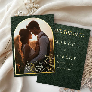 Smaragdgroene goud folie foto save the date uitnodiging