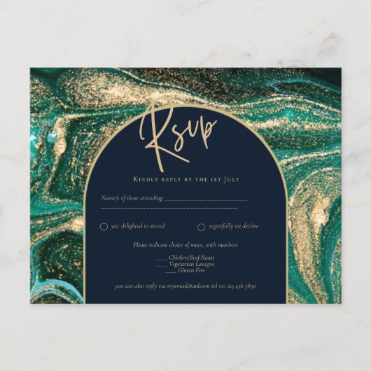 Smaragdgroene gouden agaat marmeren trouw RSVP Briefkaart (Voorkant)