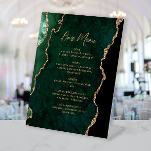 Smaragdgroene Gouden Agate Trouw Bar Menu Reclamebord Met Voetstuk