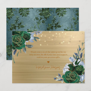 Smaragdgroene Gouden Baby Shower Bedankkaart