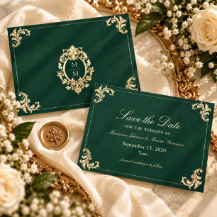Smaragdgroene Gouden Barokke Bruiloft Save The Date