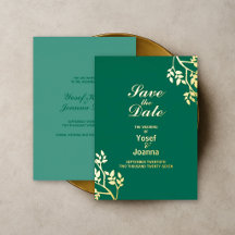 Smaragdgroene gouden blad-huwelijksaankondiging
