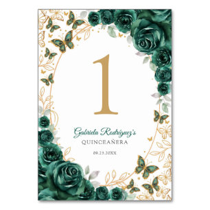 Smaragdgroene Gouden Bloemige Quinceanera Kaart