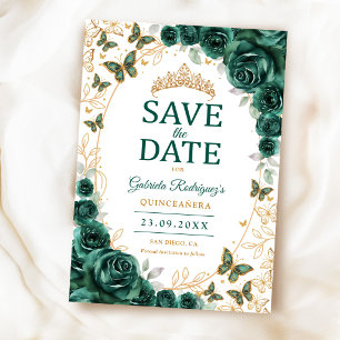 Smaragdgroene Gouden Bloemige Quinceanera Save The Date