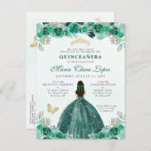 Smaragdgroene Gouden Bloemrijke Prinses Quinceañer Briefkaart (Voorkant / Achterkant)