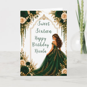 Smaragdgroene Gouden Bloemrijke Sweet Sixteen Fees Kaart