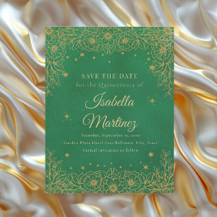 Smaragdgroene Gouden Bloemsterren Quinceañera Save The Date