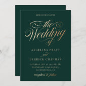 Smaragdgroene gouden elegante kalligrafie bruiloft kaart (Voorkant / Achterkant)