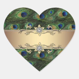 Smaragdgroene gouden elegante pauwstickers hart sticker