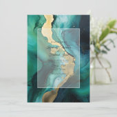 Smaragdgroene, gouden en zwarte inkt bruiloft kaart (Staand voorkant)