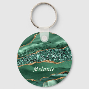 Smaragdgroene Gouden Glitter Aangepaste Naam Sleut Sleutelhanger
