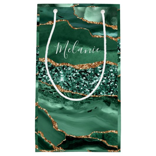 Smaragdgroene gouden glitters geschenkzak Aangepas Klein Cadeauzakje (Voorkant)
