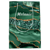 Smaragdgroene gouden glitters geschenkzak Aangepas Medium Cadeauzakje (Voorkant)