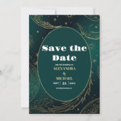 Smaragdgroene Gouden Hemelse Trouw Save The Date (Voorkant)