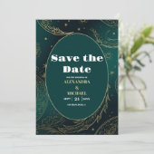 Smaragdgroene Gouden Hemelse Trouw Save The Date (Staand voorkant)