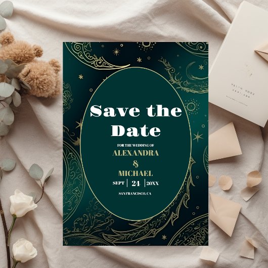 Smaragdgroene Gouden Hemelse Trouw Save The Date