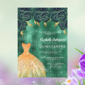 Smaragdgroene gouden jurk bloemenluxe Quinceanera Kaart