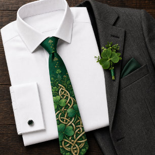 Smaragdgroene Gouden Keltische Knoop St. Patrick's Stropdas