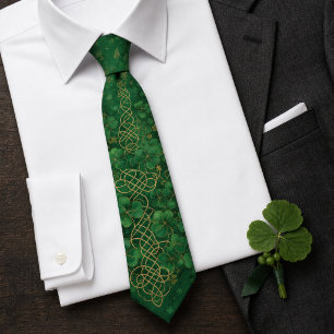 Smaragdgroene Gouden Keltische Knoop St. Patrick's Stropdas