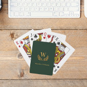 Smaragdgroene gouden lauwerkrans naam monogram pokerkaarten