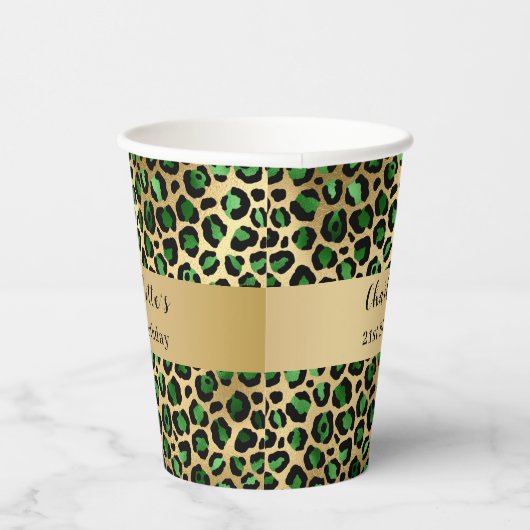 Smaragdgroene gouden luipaard verjaardag papieren bekers (Rechts)