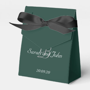 Smaragdgroene & Gouden Naam Monogram Huwelijk Bedankdoosjes
