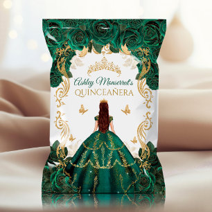 Smaragdgroene gouden Quinceanera-chipzak met kroon Flyer