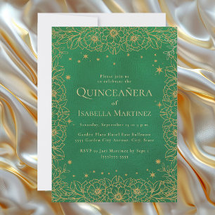 Smaragdgroene Gouden Quinceañera Sweet 15 Kaart