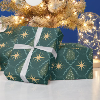 Smaragdgroene gouden sterren Kerstversiering Cadeaupapier