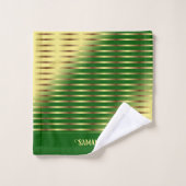 Smaragdgroene gouden strepen naam geometrisch bad handdoek (Wasdoekje)