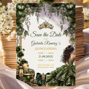Smaragdgroene Gouden Tiara Bloemrijke Quinceañera Save The Date