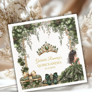 Smaragdgroene Gouden Tiara Bloemrijke Quinceañera Servet