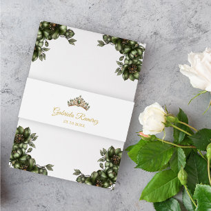 Smaragdgroene Gouden Tiara Quinceañera Uitnodigingen Wikkel
