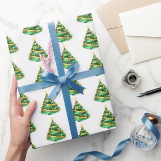 Smaragdgroene Gouden Wervelende Kerstboom Cadeaupapier