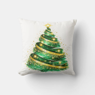 Smaragdgroene Gouden Wervelende Kerstboom Kussen