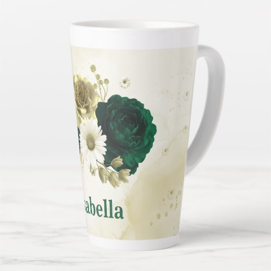 Smaragdgroene ivoor gouden bloemen monogram latte mok (Rechterhoek)