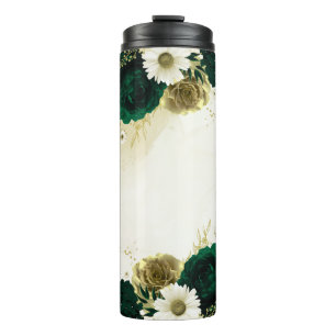 Smaragdgroene ivoor gouden bloemen thermosbeker